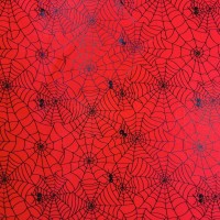 Halloween Fabric Black Spiderwebs on Red