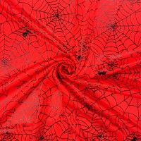 Halloween Fabric Black Spiderwebs on Red