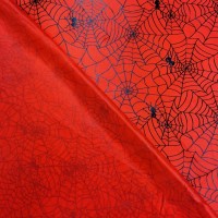 Halloween Fabric Black Spiderwebs on Red