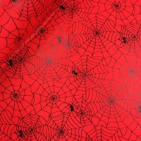 Halloween Fabric Black Spiderwebs on Red