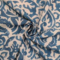 Digital Natural Linen Teal Damask