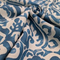 Digital Natural Linen Teal Damask