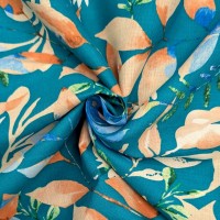 Floral Linen Spandex Turquoise