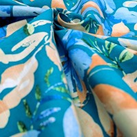 Floral Linen Spandex Turquoise