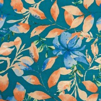 Floral Linen Spandex Turquoise