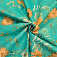 Floral Linen Spandex Turquoise