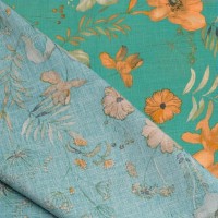 Floral Linen Spandex Turquoise