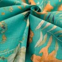 Floral Linen Spandex Turquoise