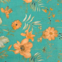 Floral Linen Spandex Turquoise