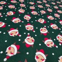 Christmas Polycotton FOXES WITH SANTA HATS - GREEN
