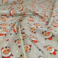 Christmas Polycotton FOXES WITH SANTA HATS
