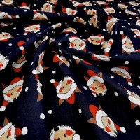 Christmas Polycotton FOXES WITH SANTA HATS - NAVY