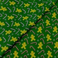 Christmas Polycotton - Gingerbread Men and Candy Canes on Green