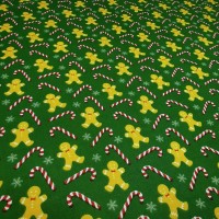 Christmas Polycotton - Gingerbread Men and Candy Canes on Green