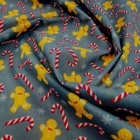 Christmas Polycotton - Gingerbread Men and Candy Canes on Light Grey