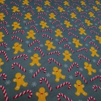 Christmas Polycotton - Gingerbread Men and Candy Canes on Light Grey