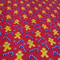 Christmas Polycotton - Gingerbread Men and Candy Canes on Red