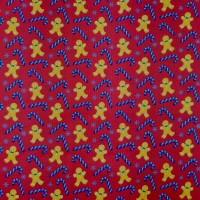 Christmas Polycotton - Gingerbread Men and Candy Canes on Red