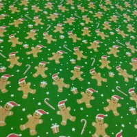 Christmas Polycotton - Gingerbread Men Christmas on Green