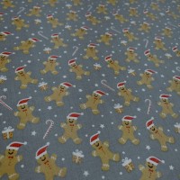 Christmas Polycotton - Gingerbread Men Christmas on Light Grey
