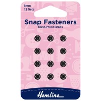 Snap Fasteners: Sew-on: Black: 6mm