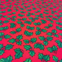 Christmas Polycotton HOLLY ON RED