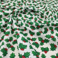 Christmas Polycotton HOLLY ON WHITE