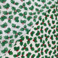 Christmas Polycotton HOLLY ON WHITE