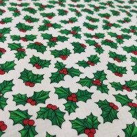 Christmas Polycotton HOLLY ON WHITE