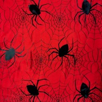 Halloween Fabric Large spiders on Red