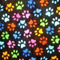 Anti Pill Fleece Fabric - Multi Paws on Black