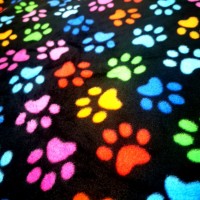 Anti Pill Fleece Fabric - Multi Paws on Black