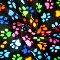 Anti Pill Fleece Fabric - Multi Paws on Black