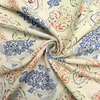 Digital Natural Linen Teal Paisley