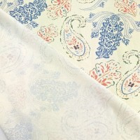 Digital Natural Linen Teal Paisley