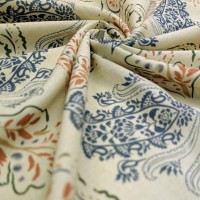 Digital Natural Linen Teal Paisley