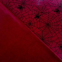 Halloween Fabric Black Spiderwebs on Maroon