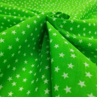 Star Print Polycotton - White Stars on Bright Green