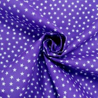 Star Print Polycotton - White Stars on Purple