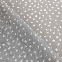 Star Print Polycotton - White Stars on Light Grey