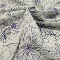 Digital Natural Linen Blue Vintage Flowers