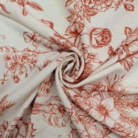 Digital Natural Linen Burnt Orange Vintage Flowers