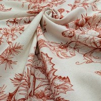 Digital Natural Linen Burnt Orange Vintage Flowers