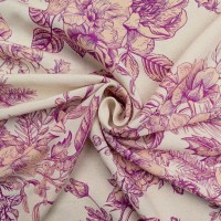 Digital Natural Linen Magenta Vintage Flowers