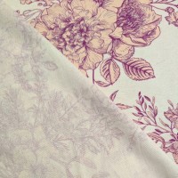 Digital Natural Linen Magenta Vintage Flowers