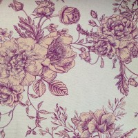 Digital Natural Linen Magenta Vintage Flowers