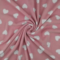 Antipill Fleece - WHITE HEARTS ON BABY PINK DESIGN 1