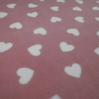 Antipill Fleece - WHITE HEARTS ON BABY PINK DESIGN 1