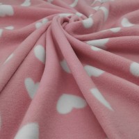 Antipill Fleece - WHITE HEARTS ON BABY PINK DESIGN 1