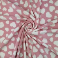 Antipill Fleece - WHITE HEARTS ON BABY PINK Design 2